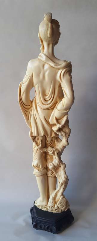 Large Vintage Oriental Alabaster Resin Statue Of A Fisherman. Signed. Superb Detail. 53.5 cm.