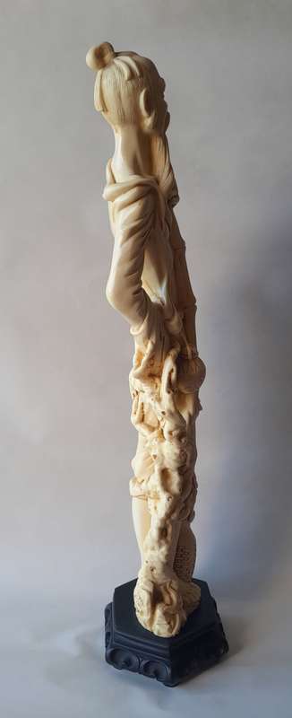 Large Vintage Oriental Alabaster Resin Statue Of A Fisherman. Signed. Superb Detail. 53.5 cm.