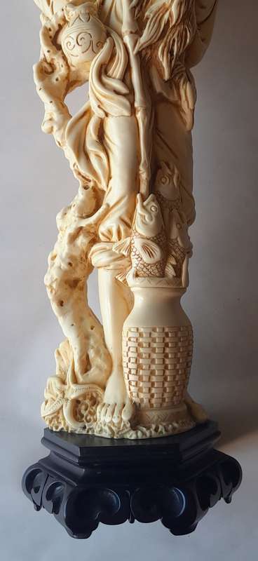 Large Vintage Oriental Alabaster Resin Statue Of A Fisherman. Signed. Superb Detail. 53.5 cm.