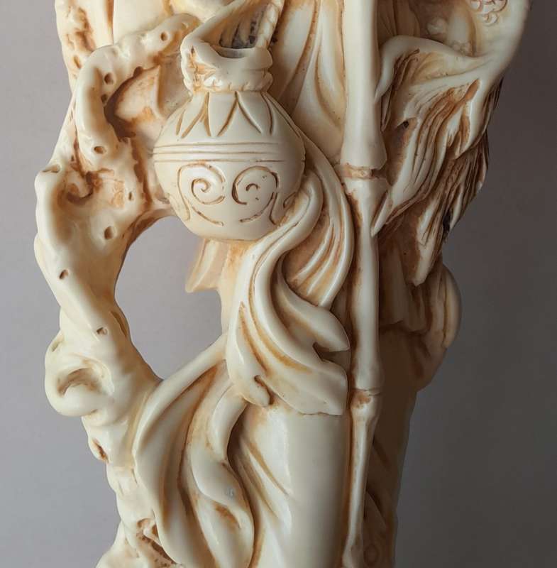 Large Vintage Oriental Alabaster Resin Statue Of A Fisherman. Signed. Superb Detail. 53.5 cm.
