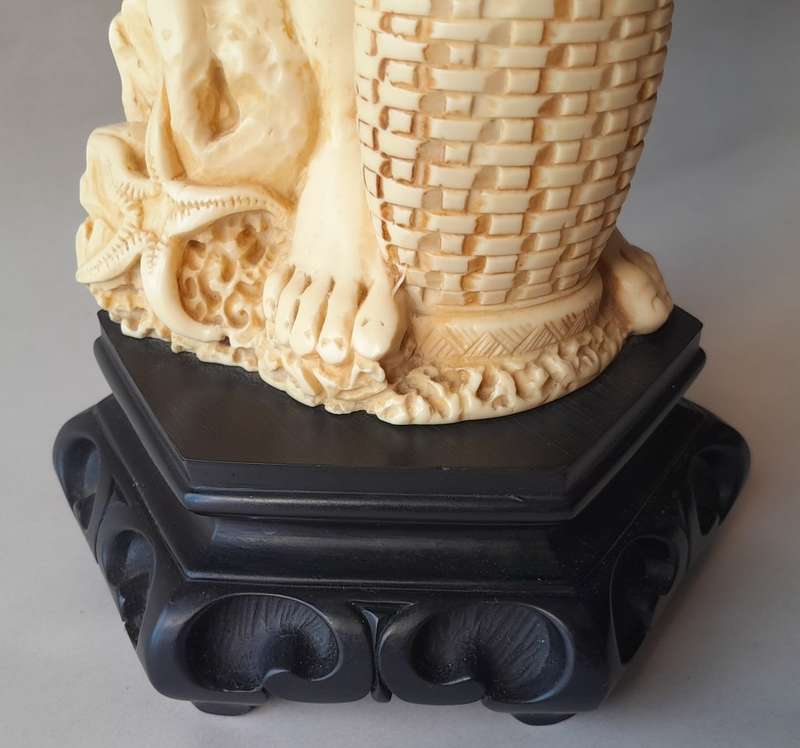 Large Vintage Oriental Alabaster Resin Statue Of A Fisherman. Signed. Superb Detail. 53.5 cm.