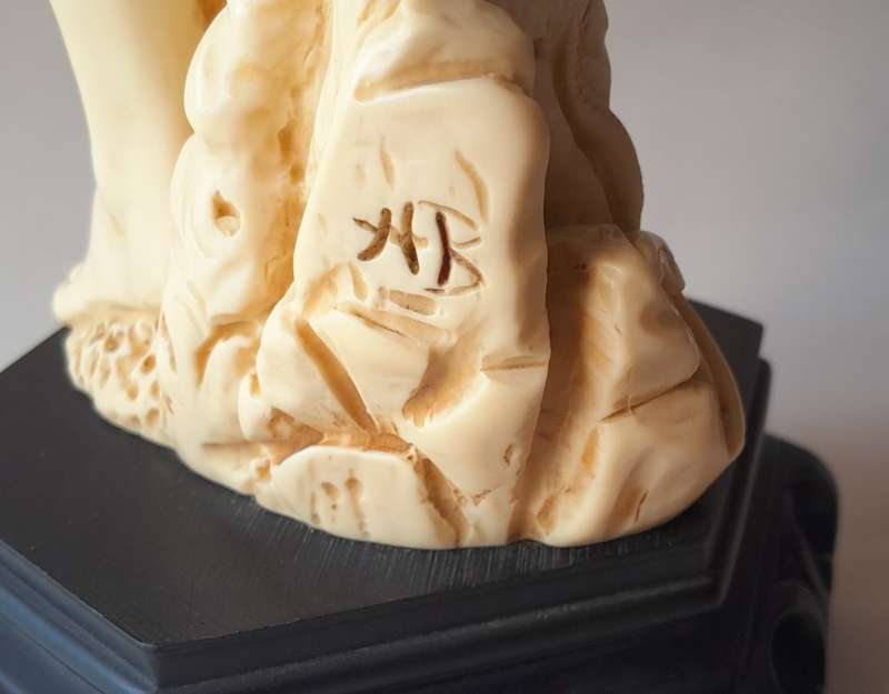 Large Vintage Oriental Alabaster Resin Statue Of A Fisherman. Signed. Superb Detail. 53.5 cm.
