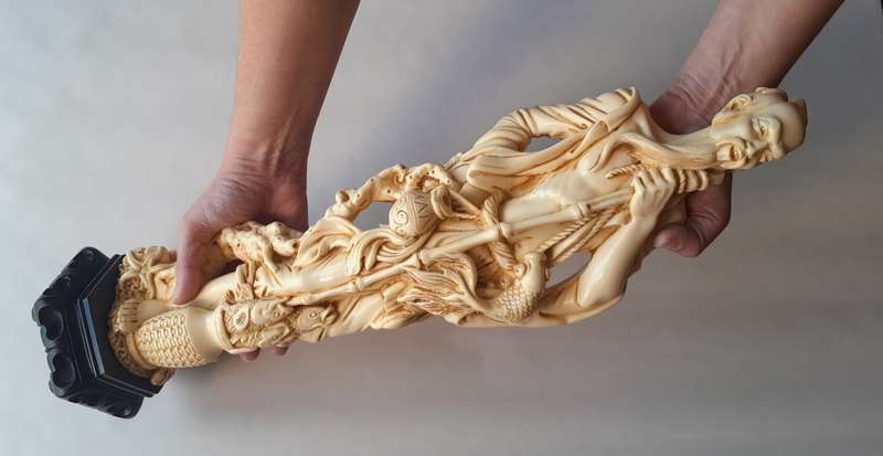 Large Vintage Oriental Alabaster Resin Statue Of A Fisherman. Signed. Superb Detail. 53.5 cm.