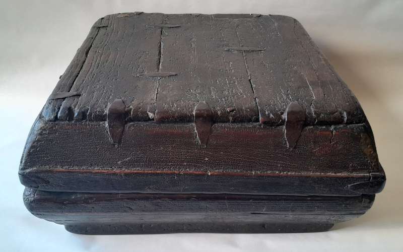 Antique Chinese Wood And Iron Large Rice Box. 36 x 36 cm.