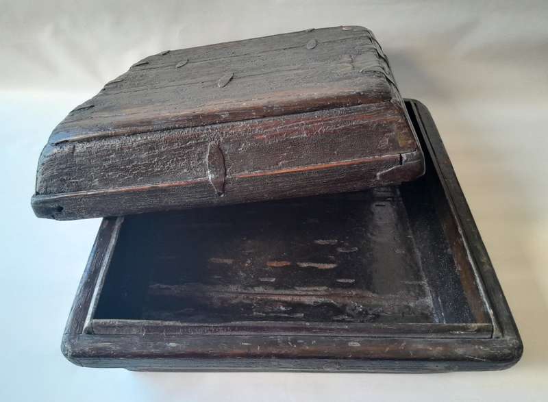 Antique Chinese Wood And Iron Large Rice Box. 36 x 36 cm.