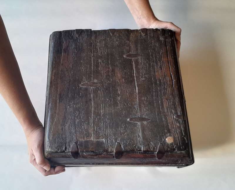 Antique Chinese Wood And Iron Large Rice Box. 36 x 36 cm.