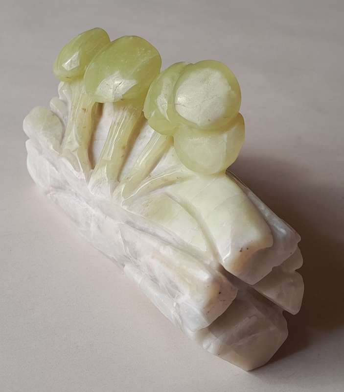 Antique Chinese Hand Carved Polished Jade `Mushrooms` Carving.