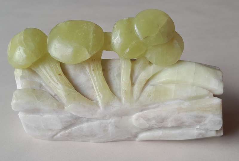 Antique Chinese Hand Carved Polished Jade `Mushrooms` Carving.