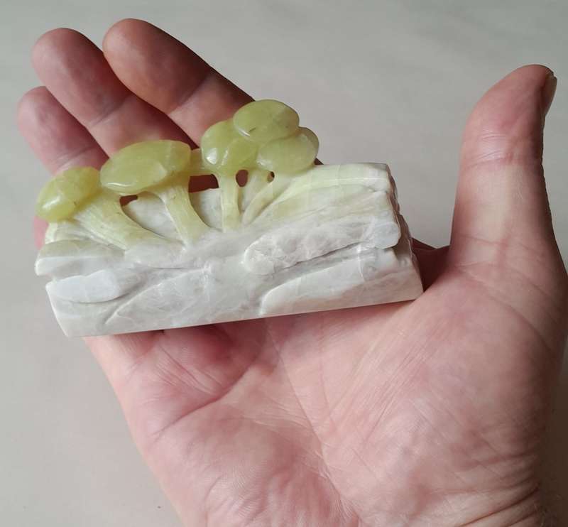 Antique Chinese Hand Carved Polished Jade `Mushrooms` Carving.