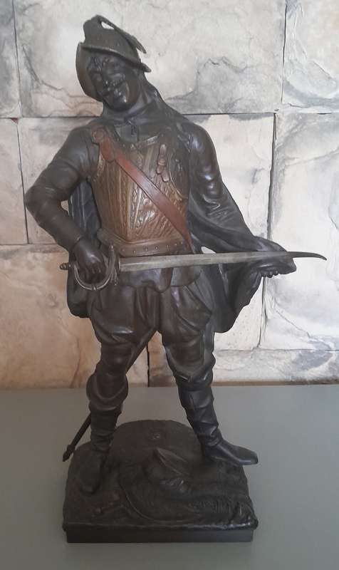 Antique Cold Painted Spelter Sculpture Of A Spanish Conquistador. Signed `A. WAAGEN`.