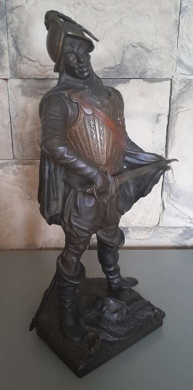Antique Cold Painted Spelter Sculpture Of A Spanish Conquistador. Signed `A. WAAGEN`.