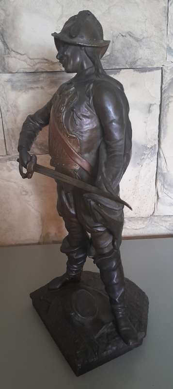 Antique Cold Painted Spelter Sculpture Of A Spanish Conquistador. Signed `A. WAAGEN`.