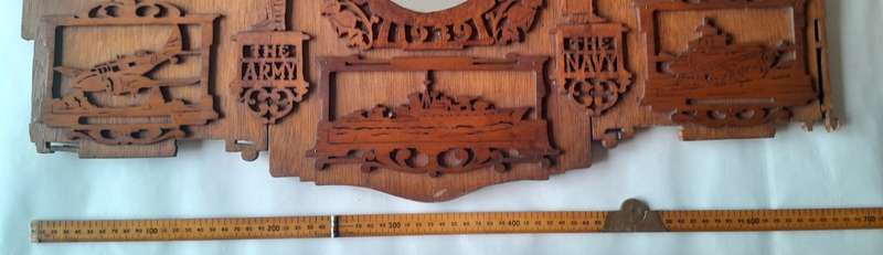 WW2 Hand Carved Oak And Walnut Hanging Mirror Wall Display. Dated 1939. 67 x 50 cm.