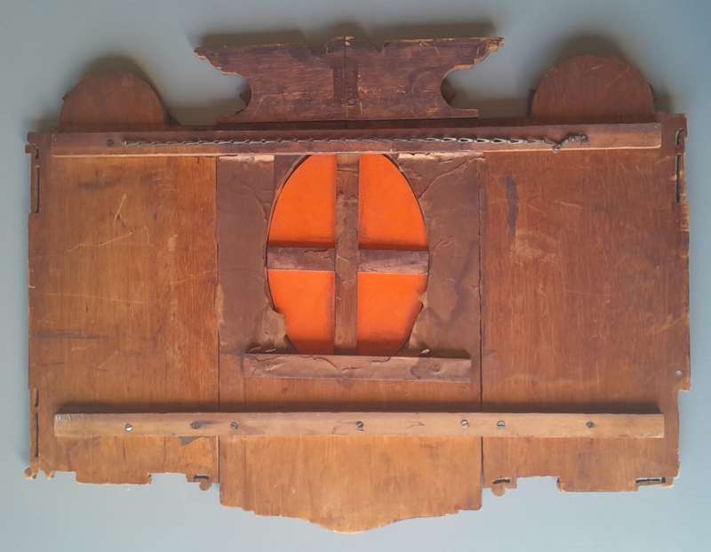 WW2 Hand Carved Oak And Walnut Hanging Mirror Wall Display. Dated 1939. 67 x 50 cm.