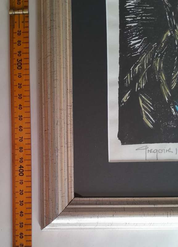 Gregoire Boonzaier Hand Coloured Linocut. Self Portrait. Signed And Dated. Framed Behind Glass.