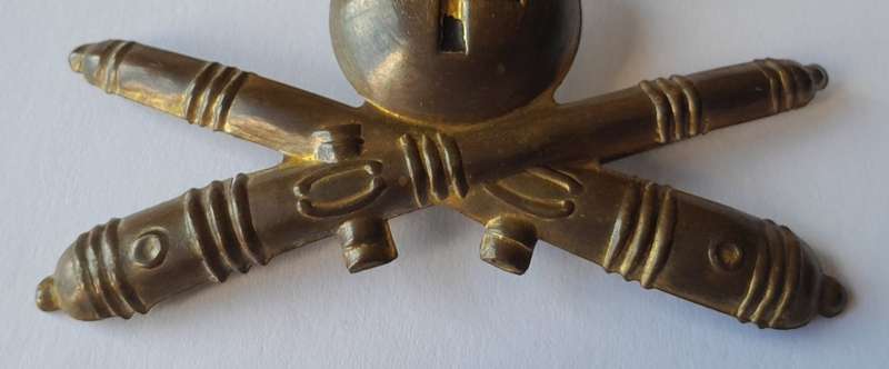 WW2 Italian Army Heavy Artillery Helmet Badge.  All Pins Intact.  Excellent Condition.