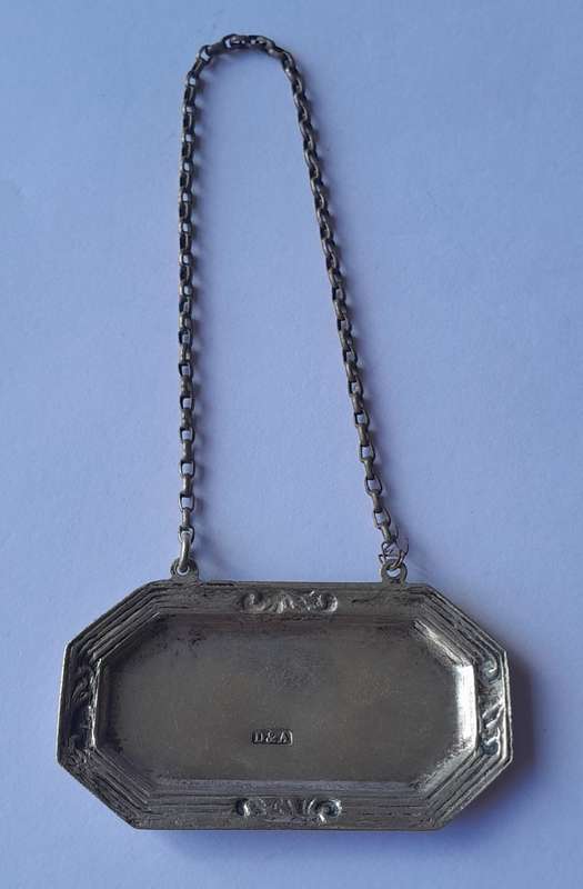 Vintage `Brandy` Decanter Label. Stamped `D&A`.
