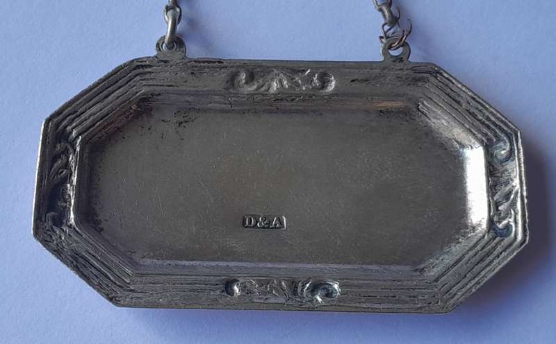 Vintage `Brandy` Decanter Label. Stamped `D&A`.