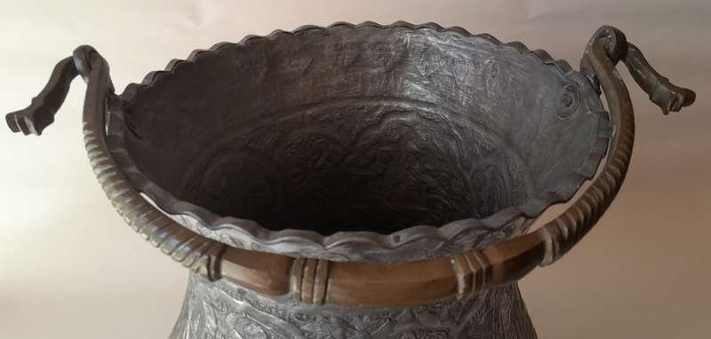 Large Antique Persian Qajar Silver Traced Embossed Bucket.
