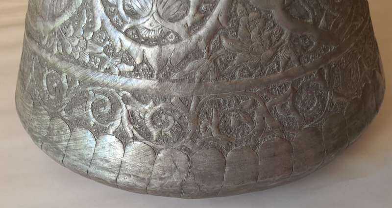 Large Antique Persian Qajar Silver Traced Embossed Bucket.