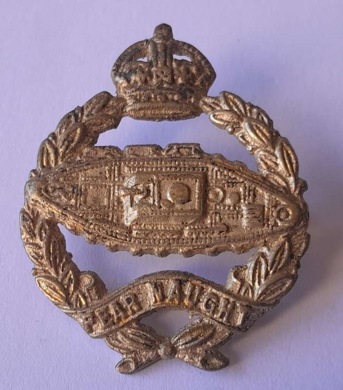 WW2 British Army Royal Tank Regiment Cap and Collar Badges.  Lugs Intact.