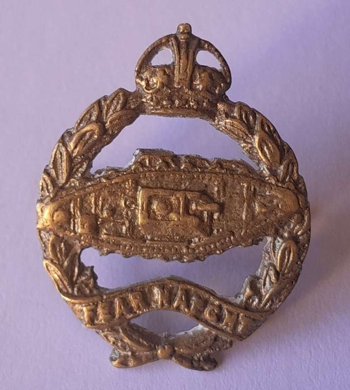 WW2 British Army Royal Tank Regiment Cap and Collar Badges.  Lugs Intact.