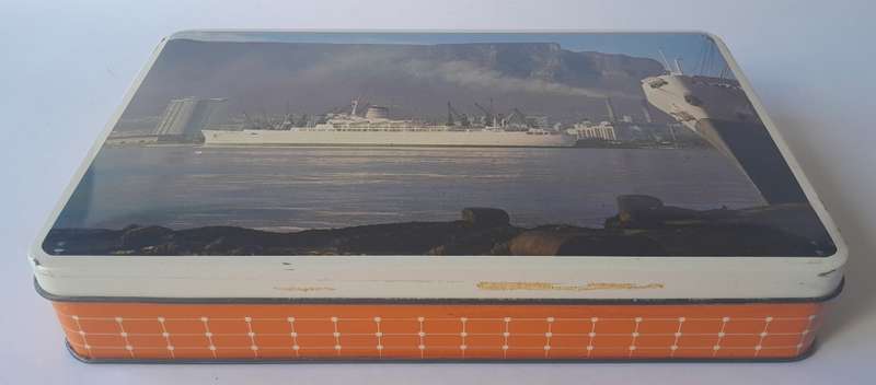 Vintage South African Tin By Edward Sharp. S.A. Vaal In Cape Town Harbour. 22.5 x 14.5cm.