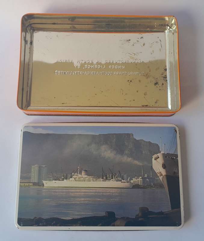 Vintage South African Tin By Edward Sharp. S.A. Vaal In Cape Town Harbour. 22.5 x 14.5cm.