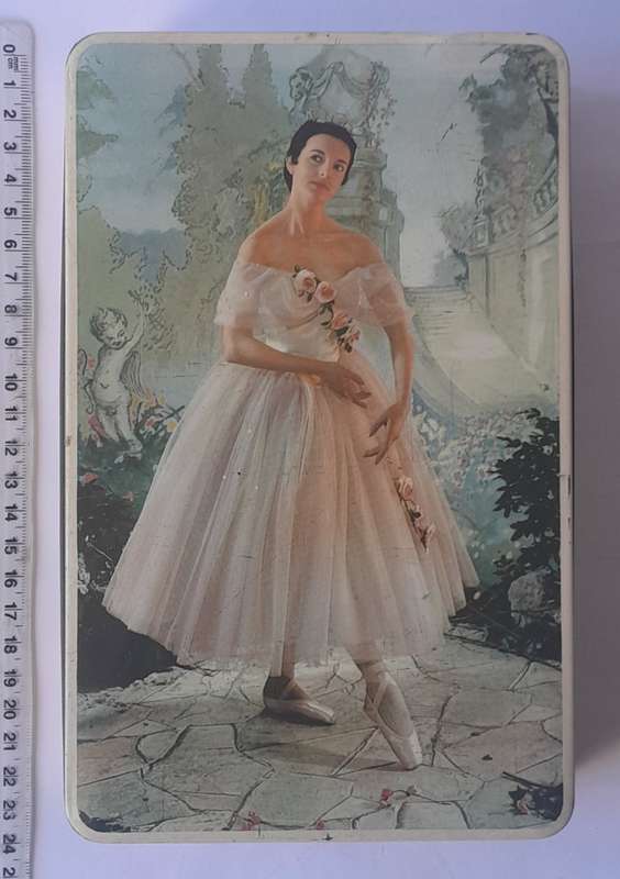 Vintage South African `Ballerina` Tin By Edward Sharp. 23 x 14.5cm.