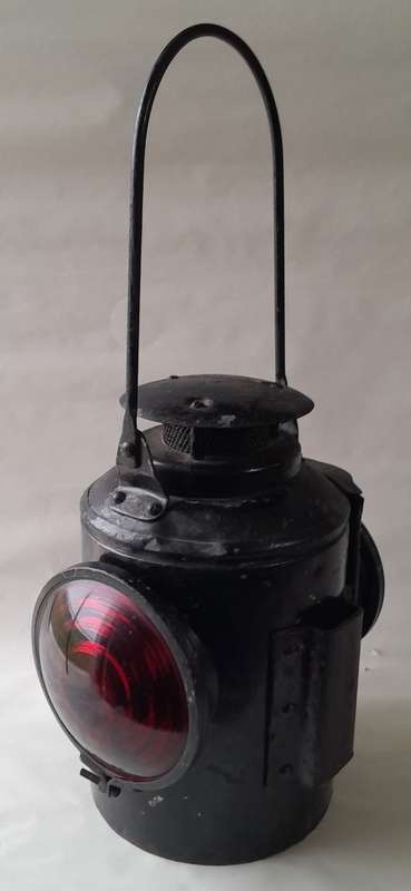 Large (47cm) Vintage Dual Lens (Red and Clear) Railway Lantern. Electrified (Working).