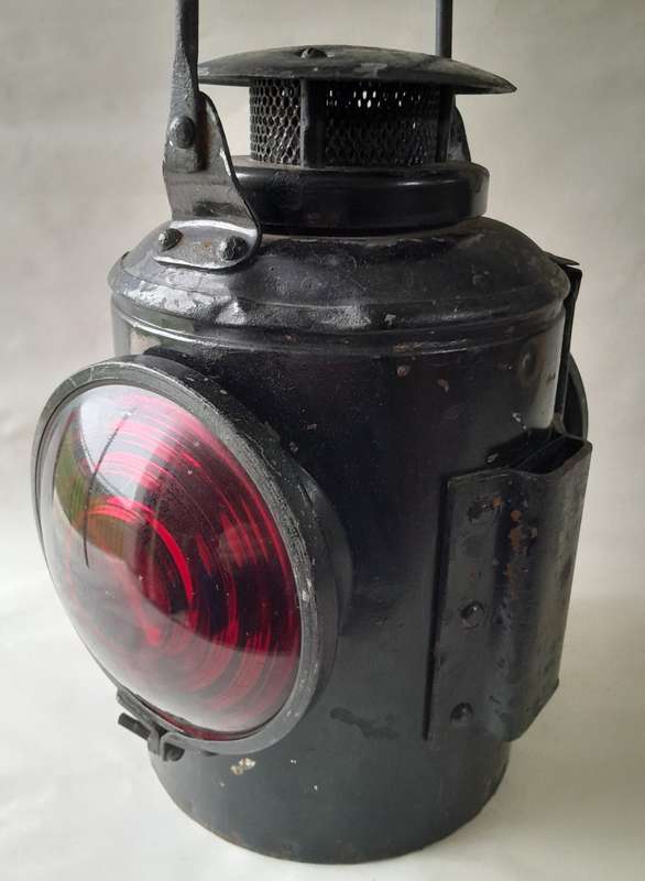 Large (47cm) Vintage Dual Lens (Red and Clear) Railway Lantern. Electrified (Working).
