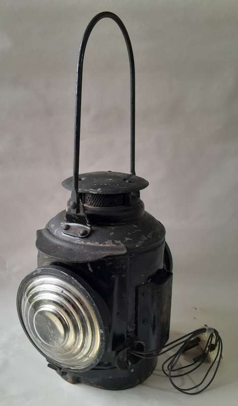 Large (47cm) Vintage Dual Lens (Red and Clear) Railway Lantern. Electrified (Working).