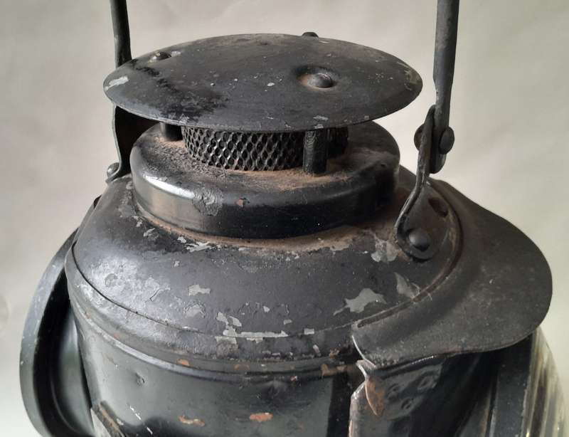 Large (47cm) Vintage Dual Lens (Red and Clear) Railway Lantern. Electrified (Working).