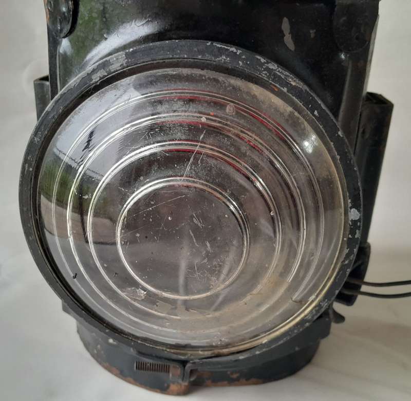 Large (47cm) Vintage Dual Lens (Red and Clear) Railway Lantern. Electrified (Working).