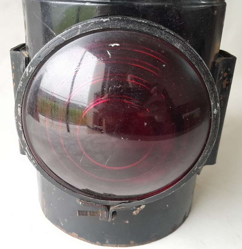 Large (47cm) Vintage Dual Lens (Red and Clear) Railway Lantern. Electrified (Working).