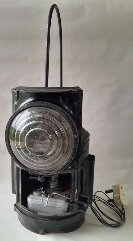 Large (47cm) Vintage Dual Lens (Red and Clear) Railway Lantern. Electrified (Working).