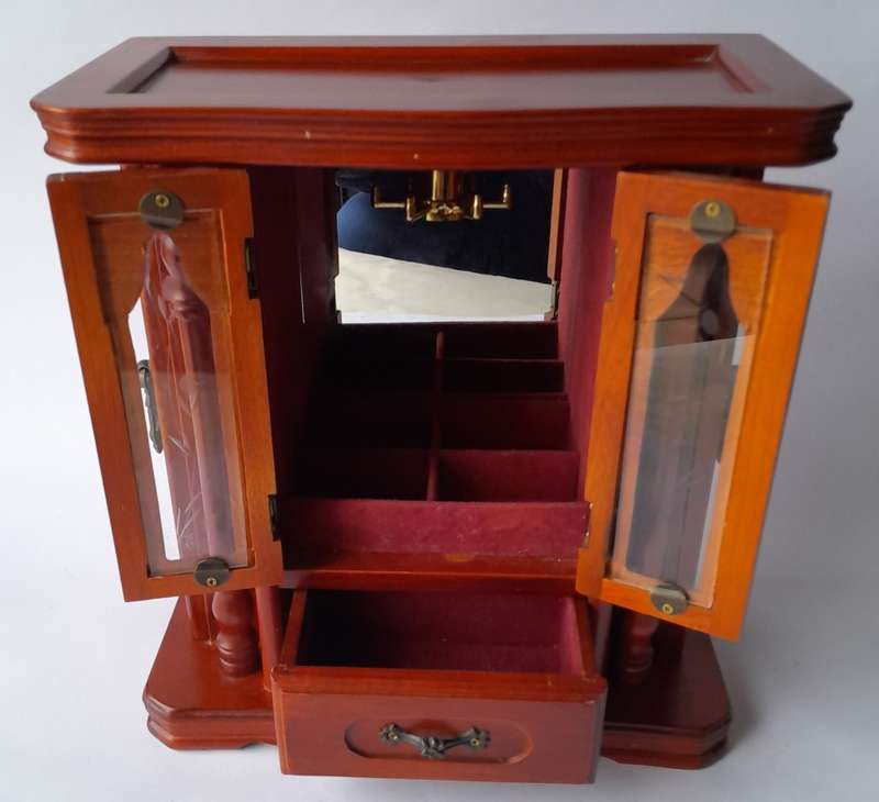 "Reserved" Vintage Cherrywood Armoire Jewelry Case. Excellent Condition.