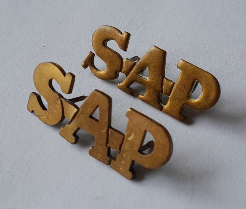 Early Pair SA Police Shoulder Titles.  Pins Intact.