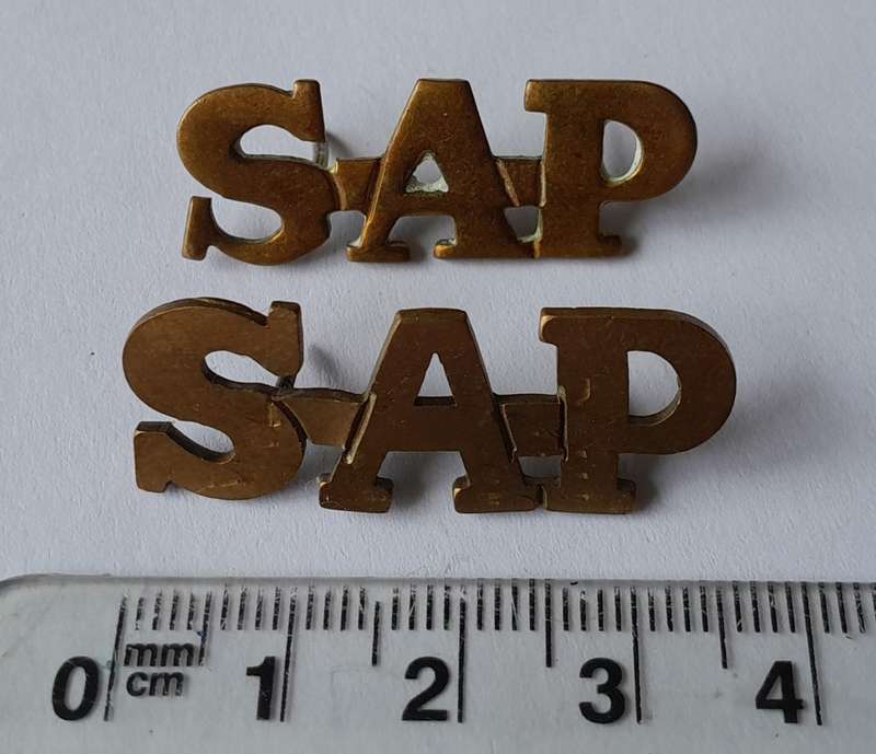 Early Pair SA Police Shoulder Titles.  Pins Intact.