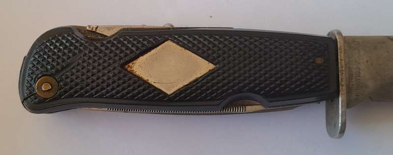 Vintage Solingen Germany Fixed-Blade Hunting Knife with Leather Sheath.  17cm