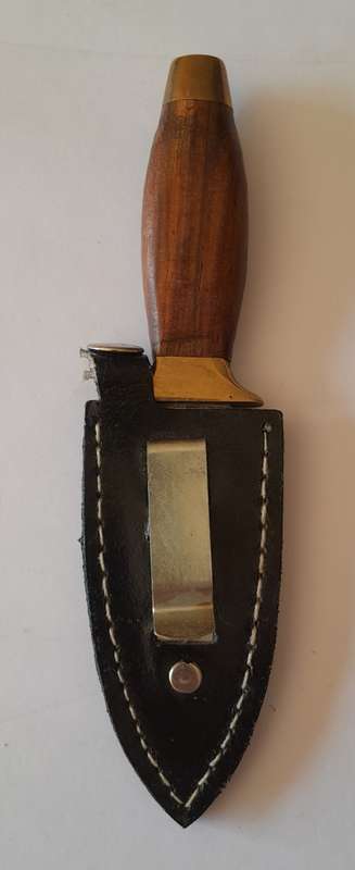 Vintage Boot Knife.  Brass, Steel And Wood With Leather Sheath.  Probably Pakistani.  15cm.
