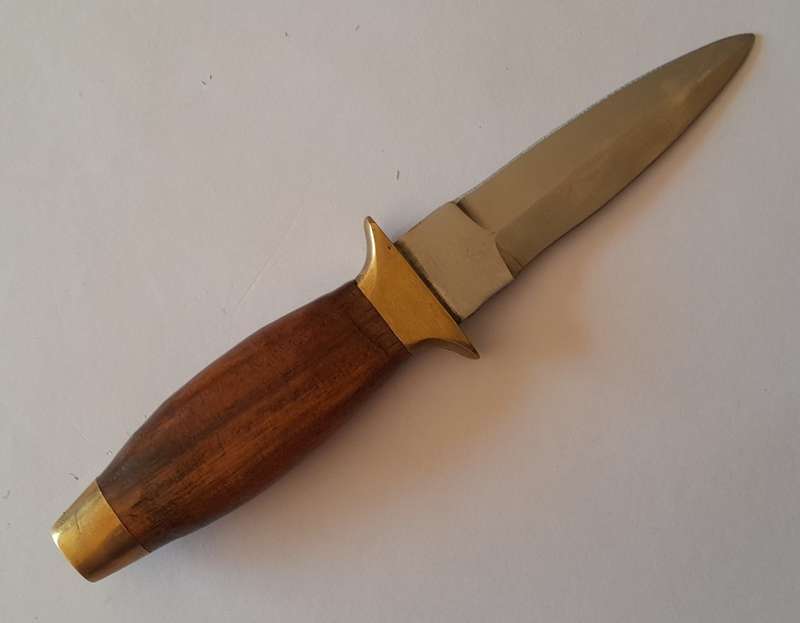 Vintage Boot Knife.  Brass, Steel And Wood With Leather Sheath.  Probably Pakistani.  15cm.