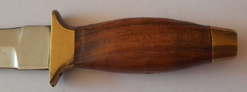 Vintage Boot Knife.  Brass, Steel And Wood With Leather Sheath.  Probably Pakistani.  15cm.