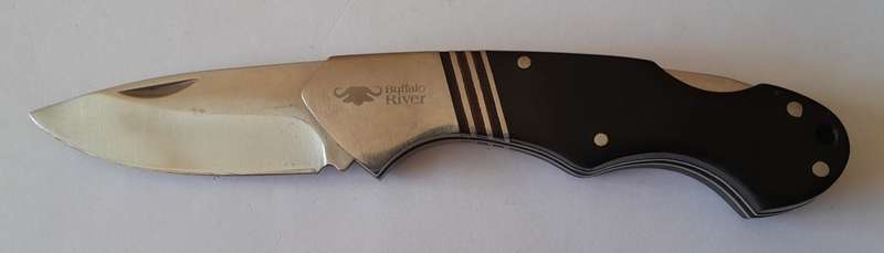 "Reserved". Buffalo River Black Bear Folding Knife with Wood Case. 16cm.