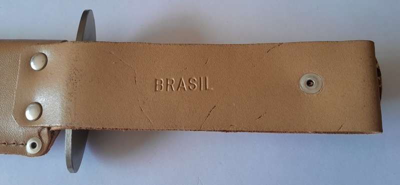Vintage Tramontina Carbon Steel Bowie Style Hunting Knife with Leather Sheath.  33.5cm