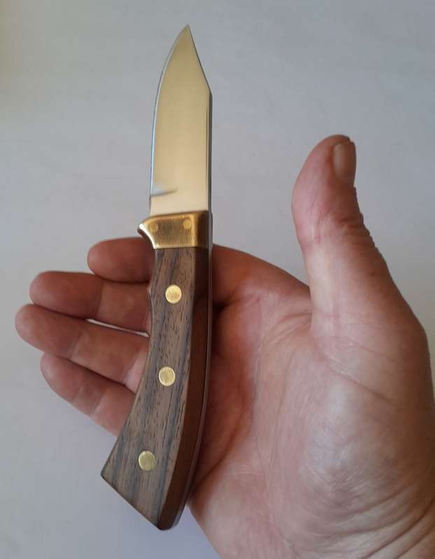 Vintage Hi-Cut Hunting Knife with Leather Sheath.  20.5cm.