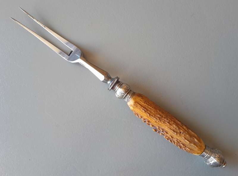 Victorian Stag Horn And Solid Silver Carving Set. Cooper Brothers, Sheffield, 1894.