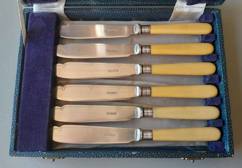 Antique Cased Silver Plate And Ivorine 12-Piece Fish Set. Excellent Condition.