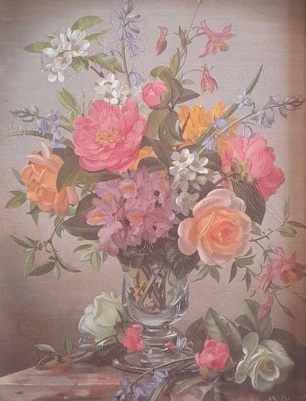 Early Hand Finished Print By Albert Williams. "Mixed Flowers". 33.5 x 28.5 cm.