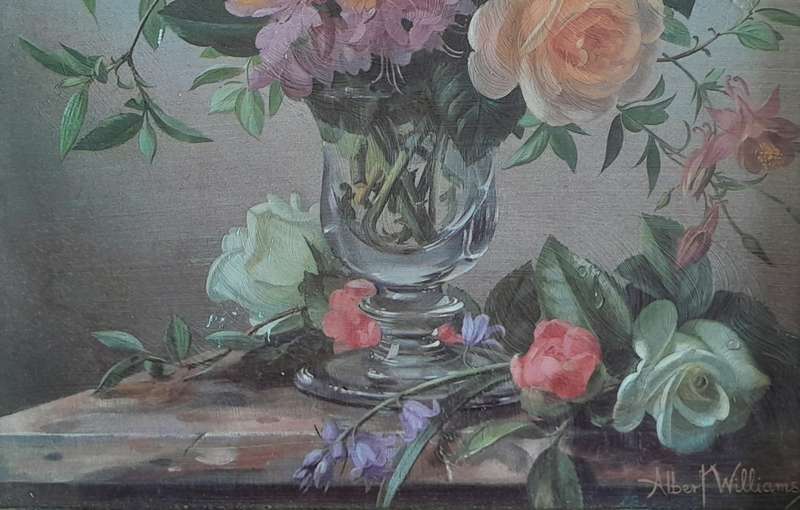 Early Hand Finished Print By Albert Williams. "Mixed Flowers". 33.5 x 28.5 cm.